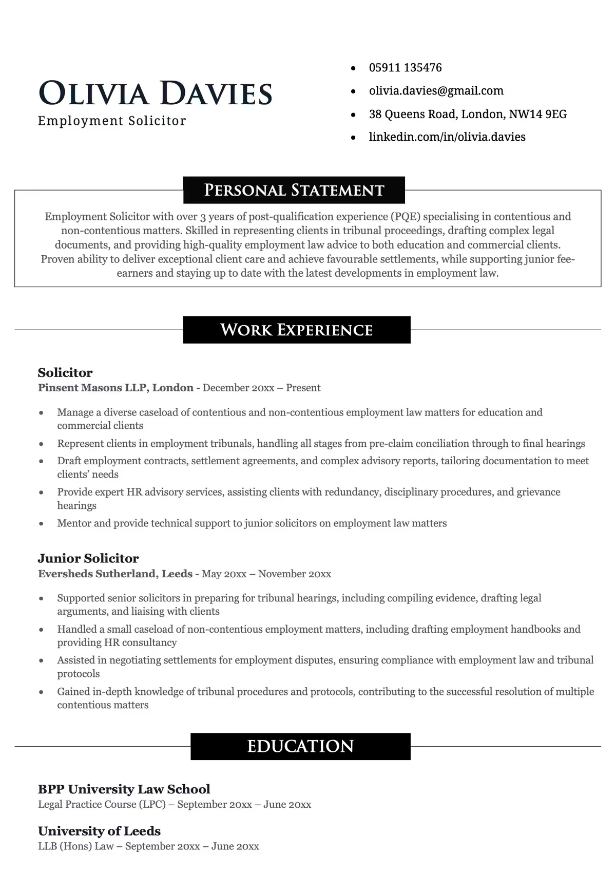 Clean ATS compatible CV structure example