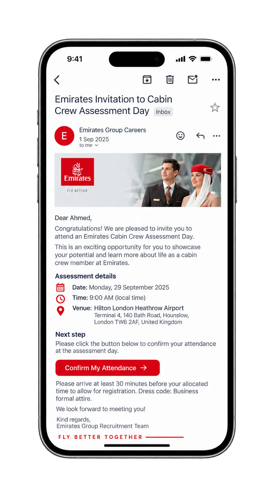 Privacy adjusted airline assessment invitation example