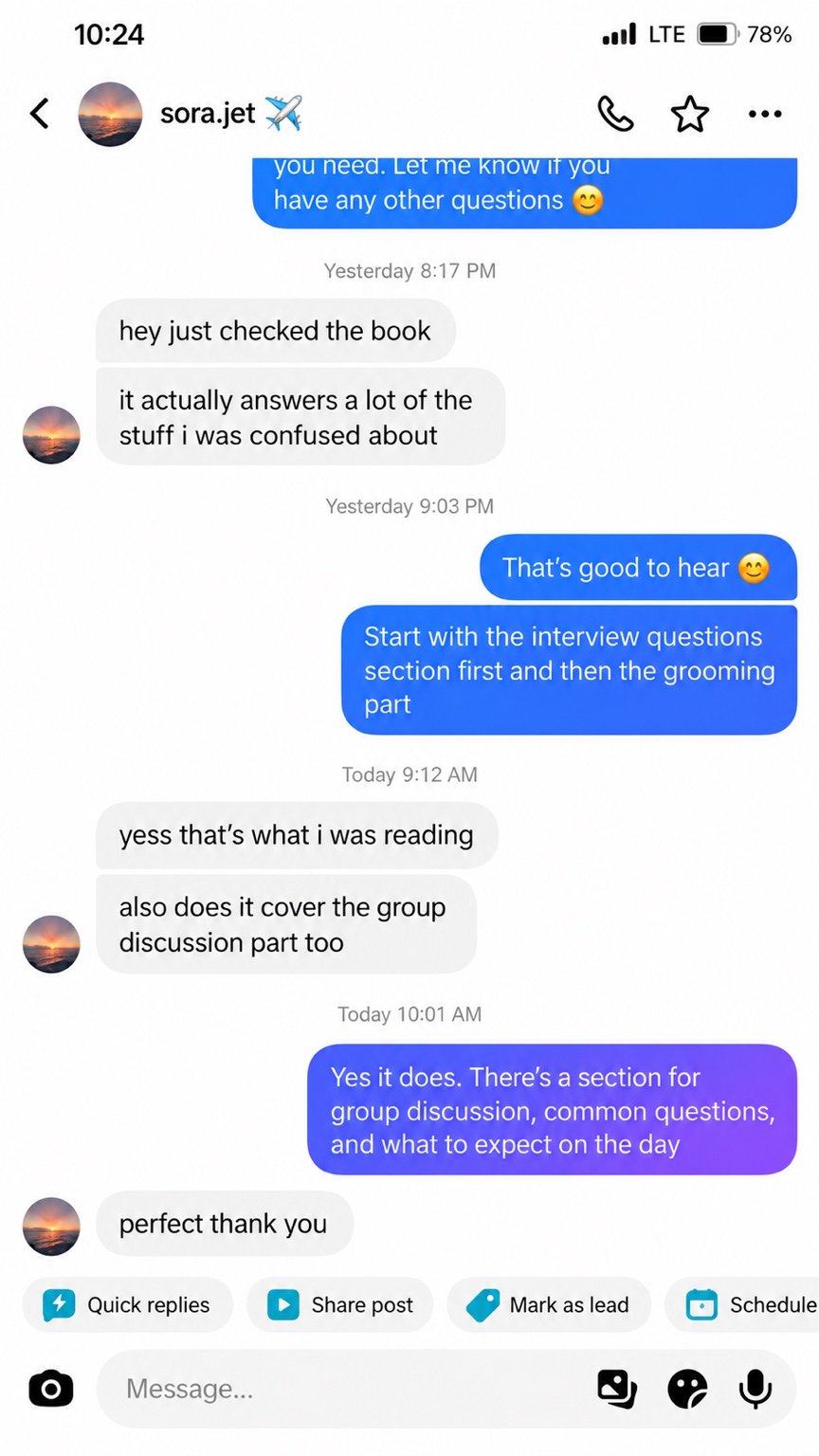 Candidate conversation saying the prep guide answered confusing questions and asking about the group discussion section