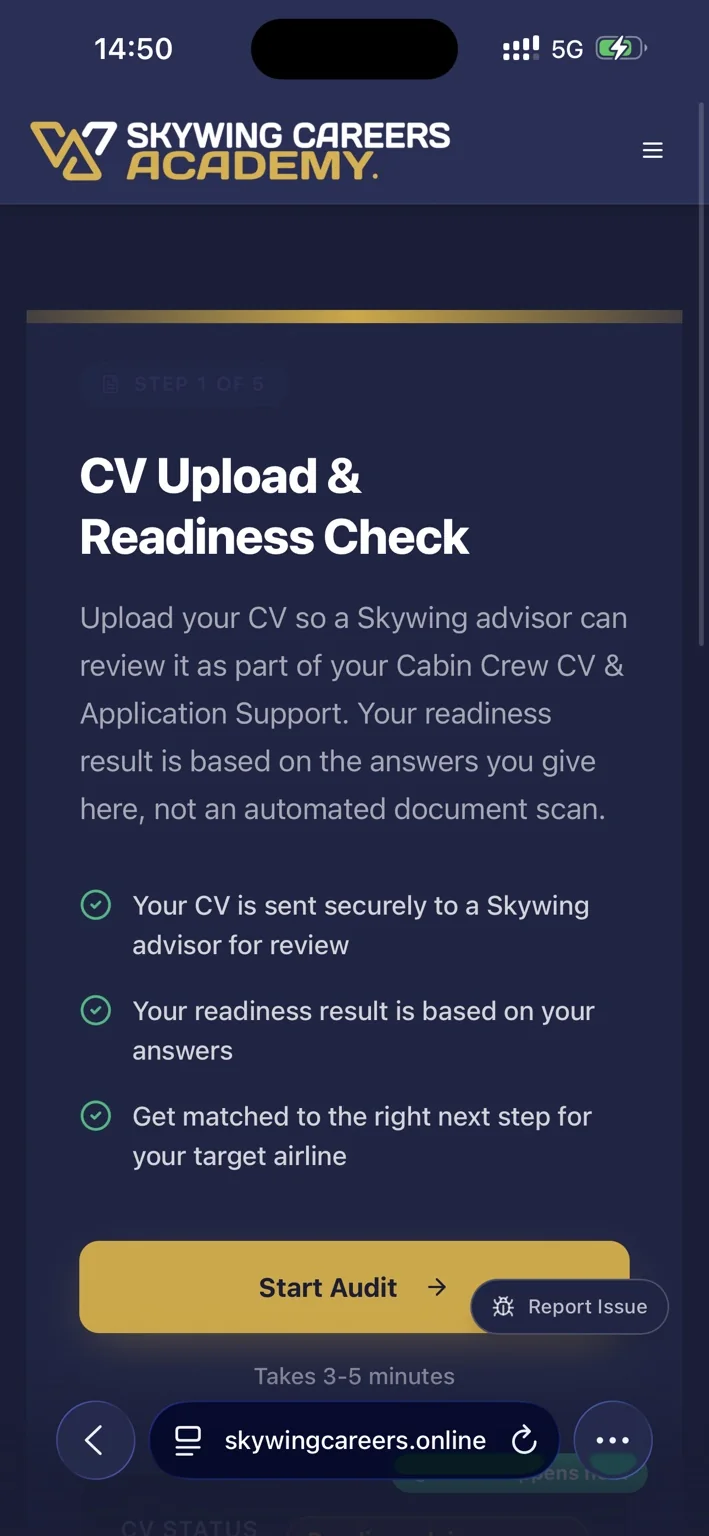 Skywing onboarding screen